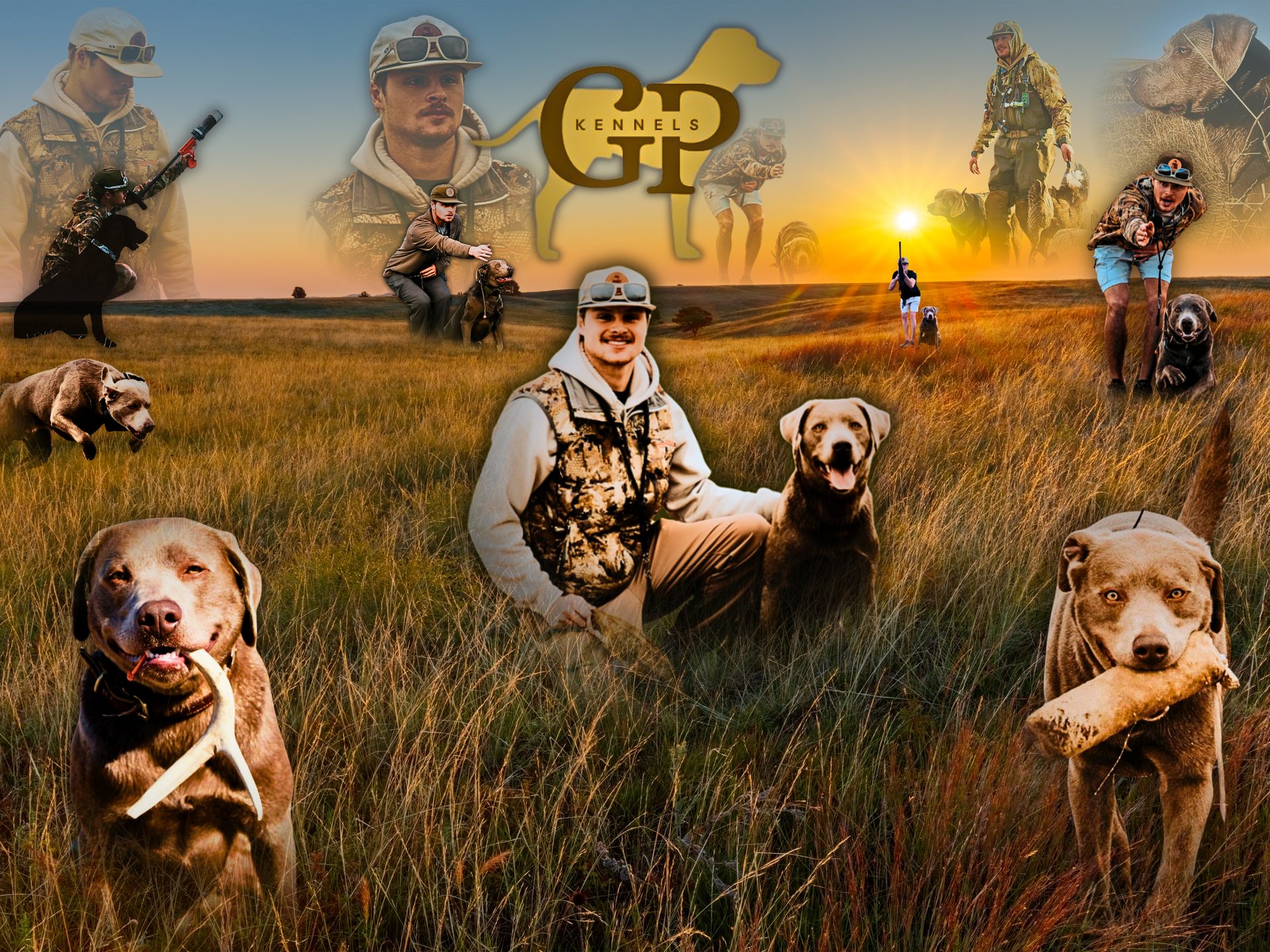 Great Plains Kennels — Devin and his retrievers working the Kansas prairie at sunset